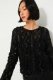 Black Sheer Sequined Long Sleeve Sutton Blouse Online now