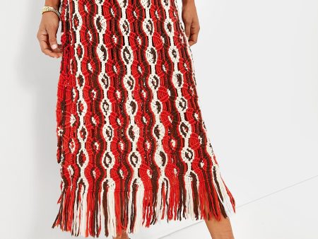 Red Drew Macrame Knit Skirt with Fringe Online