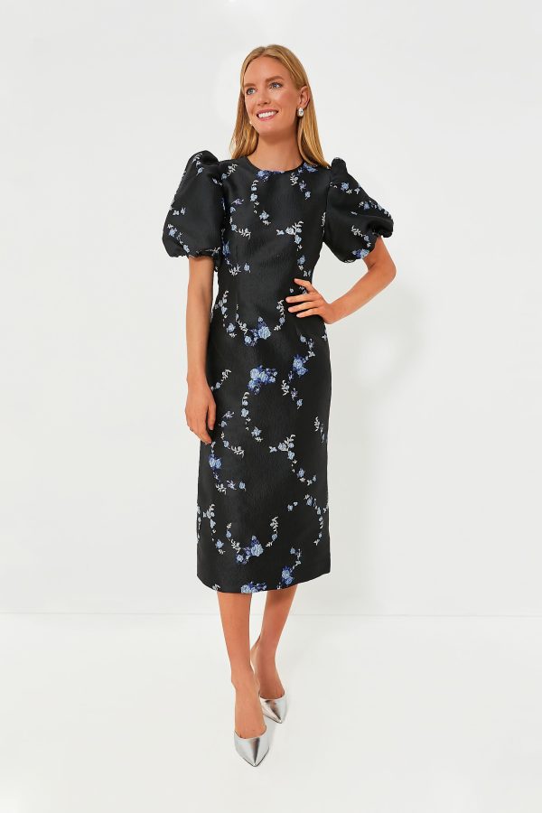 Black 3D Jacquard Open Back Midi Dress Discount