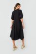 Black Cotton Poplin V-Neck Long Dress Online now