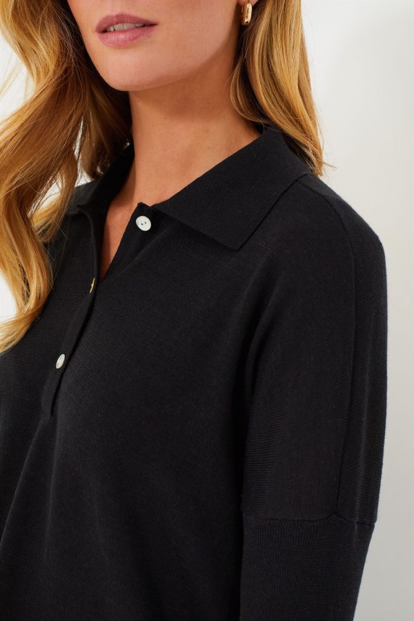 Black Clayton Long Sleeve Knit Polo on Sale