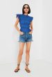 Blue Greir Pleating Flutter Sleeve Top Sale