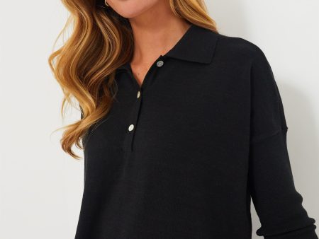 Black Clayton Long Sleeve Knit Polo on Sale