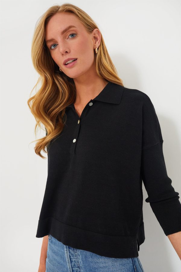 Black Clayton Long Sleeve Knit Polo on Sale