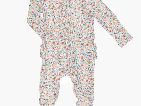 Dainty Floral Ruffle Front Zipper Footie 6-9M Supply