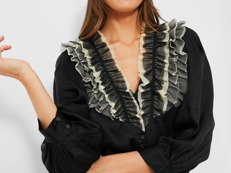 Black with Cream The Ruffled Tuxedo Top For Cheap