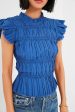 Blue Greir Pleating Flutter Sleeve Top Sale