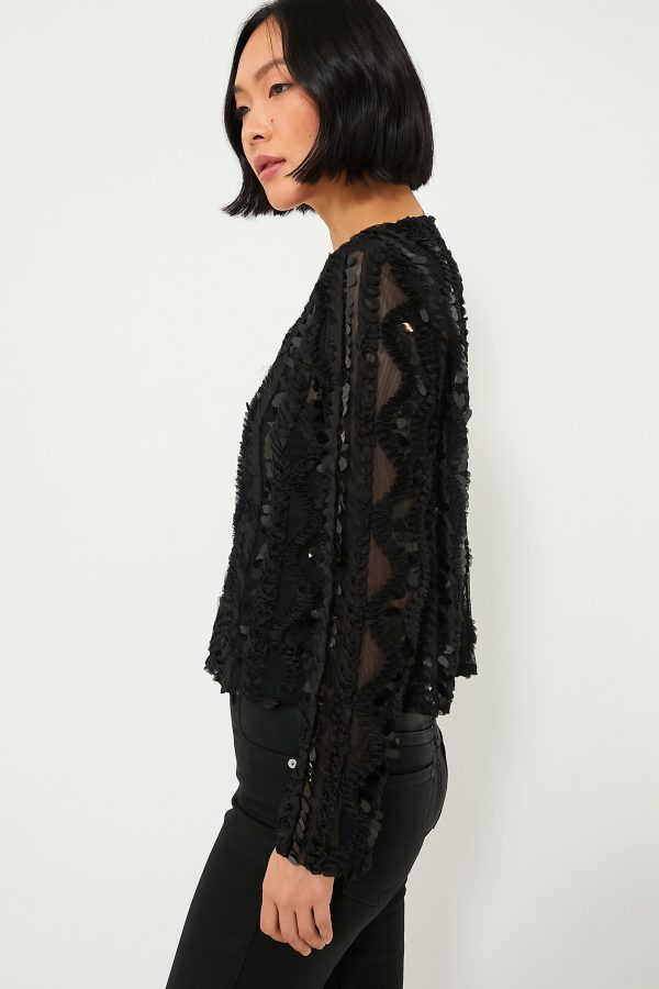 Black Sheer Sequined Long Sleeve Sutton Blouse Online now