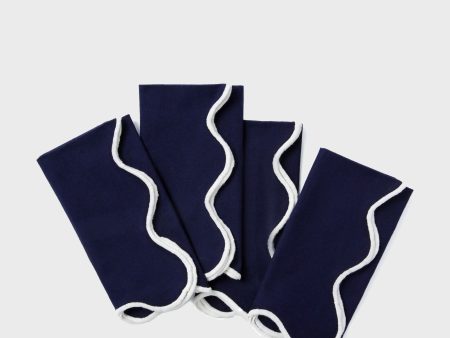 Navy and White Cotton Slub Scalloped Napkins Set of 4 Sale