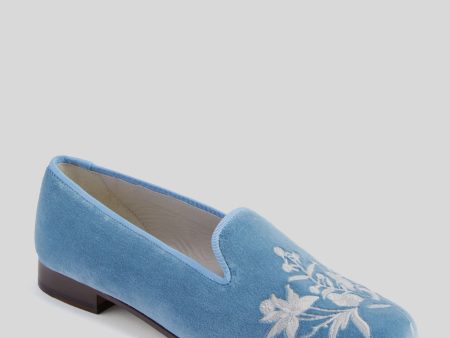 Wedgewood Blue Velvet Chinapaper Slippers Online now