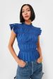 Blue Greir Pleating Flutter Sleeve Top Sale