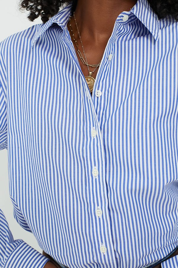 Blue and White Stripe Boyfriend Shirt For Discount