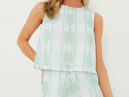 Cool Blue Cabana Stripe Scalloped Short Set Supply