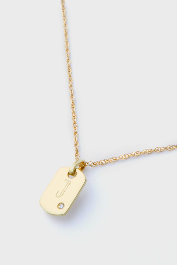 14k Gold Diamond Dog Tag Charm For Sale