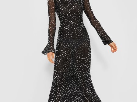 Black Square Rhinestone Mesh Midi Dress Discount