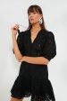 Black Eyelet Popover Flounce Mini Dress Online Hot Sale