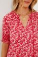 Red and Pink Floral V-Neck Colleen Blouse For Cheap