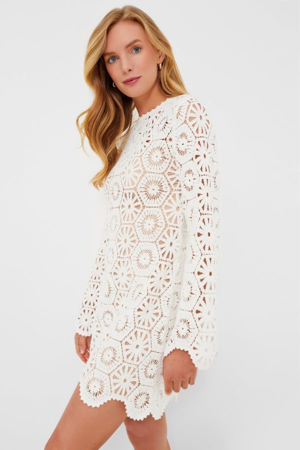 White Lakshmi Embroidery Longsleeve Tunic Dress For Discount