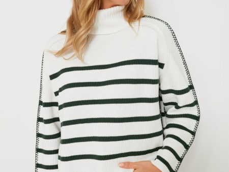 White & Forest Green Striped Emsley Turtleneck Online Sale