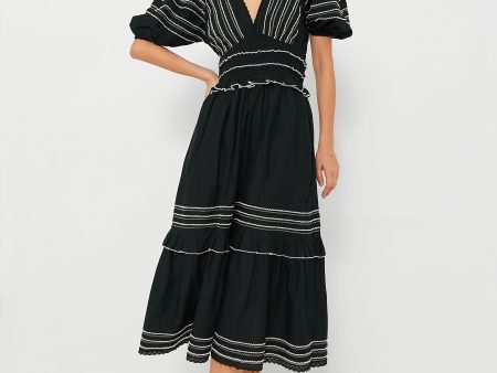 Black Mable Cambric Puff Sleeve Midi Dress Discount