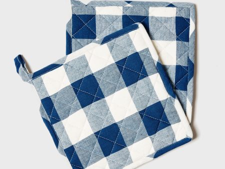 Navy Gingham Potholder For Sale