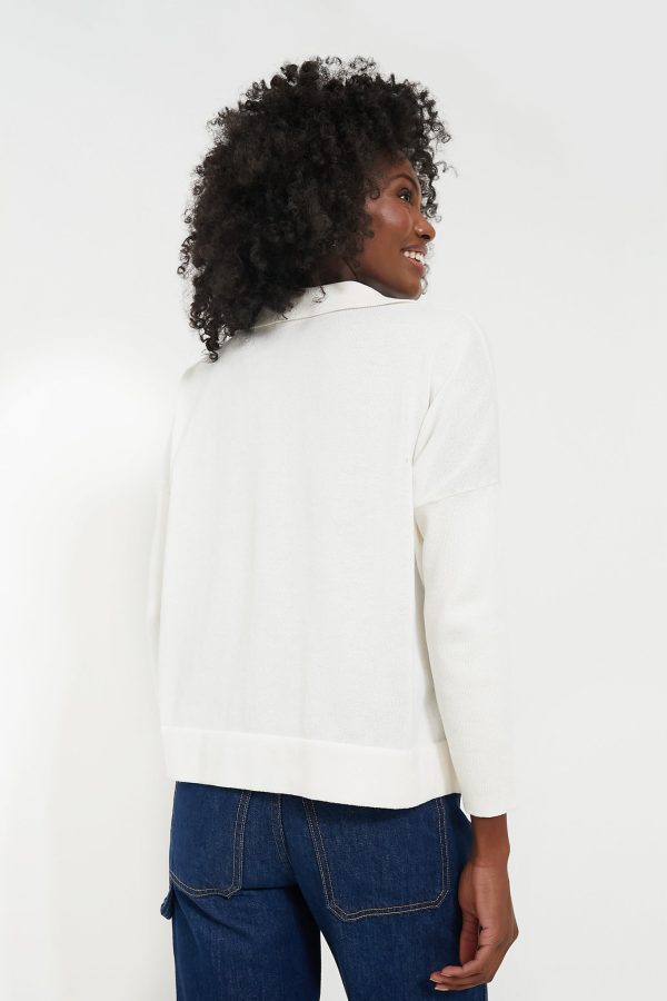 White Clayton Long Sleeve Knit Polo Online