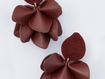 Chocolate Brown Silk and Leather Orchid Earrings Online now