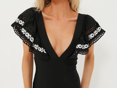 Black Katya Embroidered One Piece on Sale