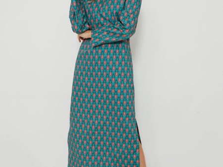 Teal & Red Floral Mock Neck Maris Dress on Sale