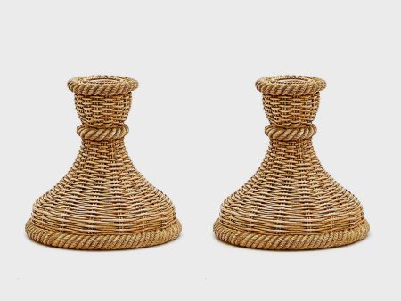 Basket Weave Pattern Set of 2 Candle Holders on Sale