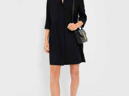 Black Stretch Crepe Royal Shirt Dress Fashion