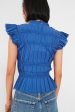 Blue Greir Pleating Flutter Sleeve Top Sale