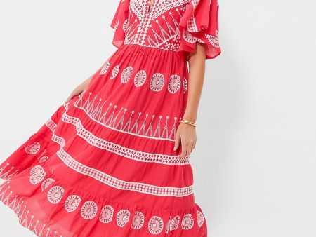 Soleil Red Flirty V-Neck Maxi For Cheap