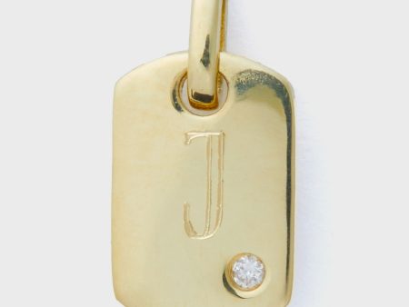 14k Gold Diamond Dog Tag Charm For Sale