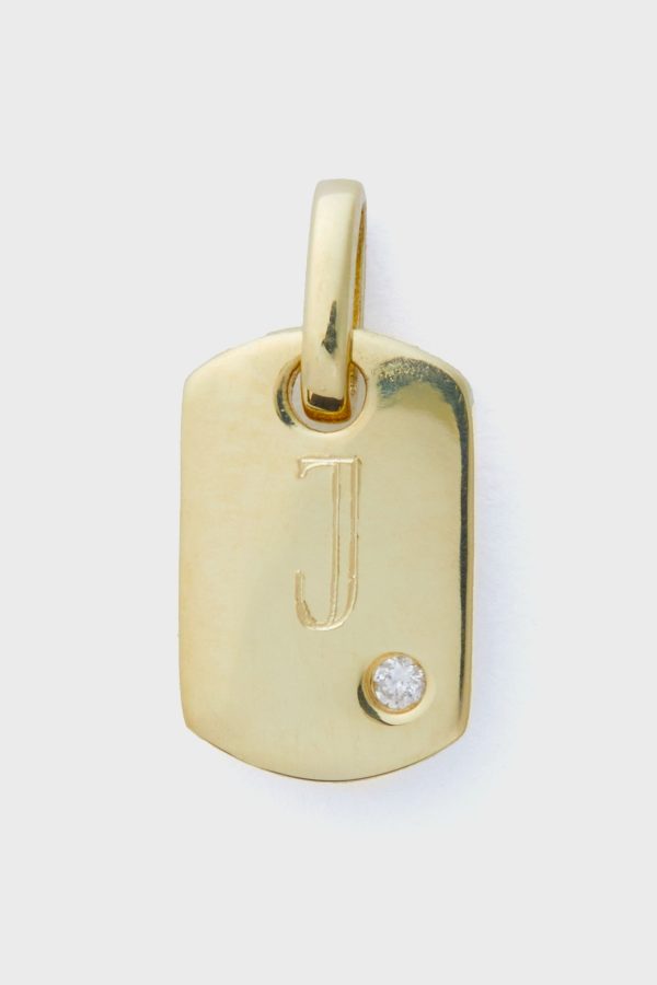 14k Gold Diamond Dog Tag Charm For Sale