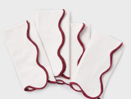 White and Red Cotton Slub Scalloped Napkins Set of 4 Discount