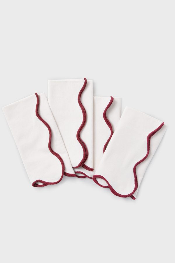 White and Red Cotton Slub Scalloped Napkins Set of 4 Discount