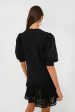 Black Eyelet Popover Flounce Mini Dress Online Hot Sale