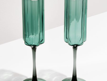 Teal Wave Flutes (Set of 2) For Sale