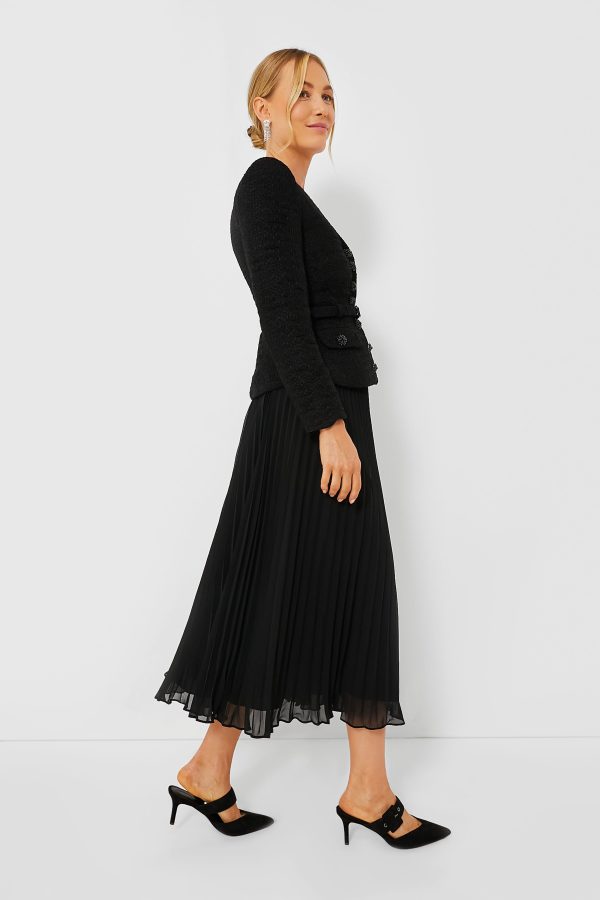 Black Boucle Chiffon Midi Dress Online Hot Sale