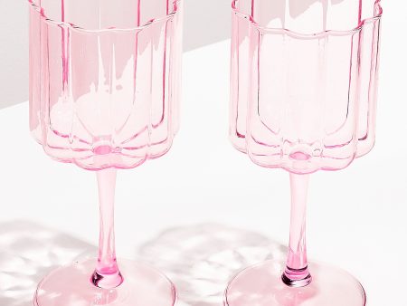 Pink Wave Wine Glasses (Set of 2) For Cheap