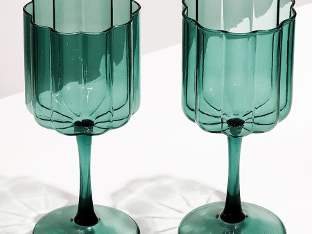 Teal Wave Wine Glasses (Set of 2) Hot on Sale