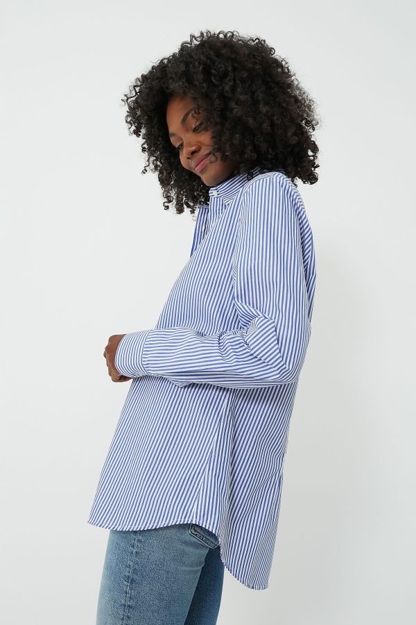 Blue and White Stripe Boyfriend Shirt For Discount