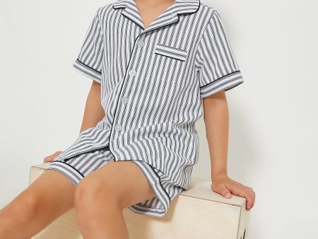 Kid s Navy French Ticking Short Set Online Hot Sale