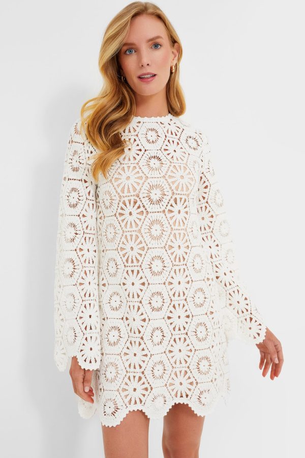 White Lakshmi Embroidery Longsleeve Tunic Dress For Discount