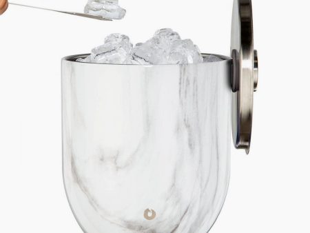 Marbled Stainless Steel Ice Bucket with Lid and Tongs on Sale