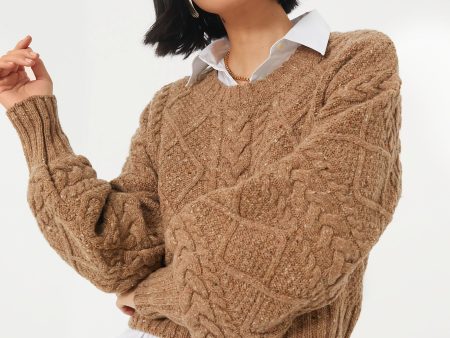 Biscuit Cable Knit Cropped Crew Neck Sweater Supply