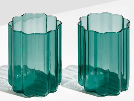 Teal Wave Glasses (Set of 2) Online Hot Sale