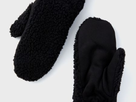 Black Sherpa Knit Mittens Supply