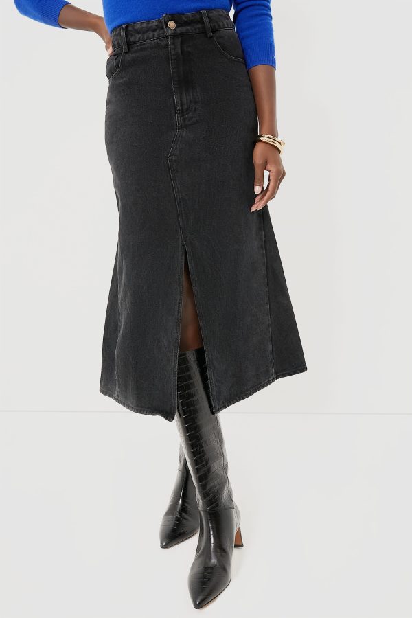 Washed Black Cyprus Midi Skirt Supply